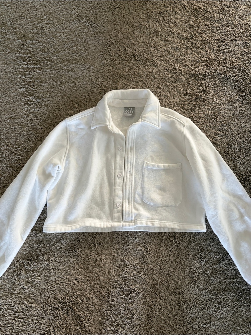 TNA by Aritzia White Cropped Button-Up Jacket